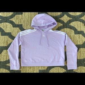 Lilac Adidas 3 Striped Cropped Hoodie